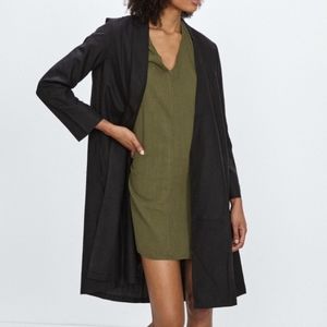 Ali Golden Raw Silk Gray Duster Coat Long Blazer M